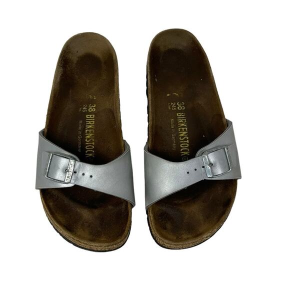 Birkenstock Silver Madrid One Strap Cork Footbed Slide Sandals Size 38 US 7 - Picture 13 of 13